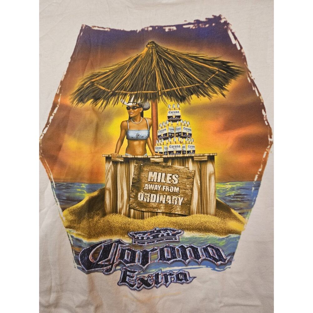 Vtg Corona Extra Shirt “Miles Away Ordinary” Good Girl Beach T-Shirt XL ODM 2001